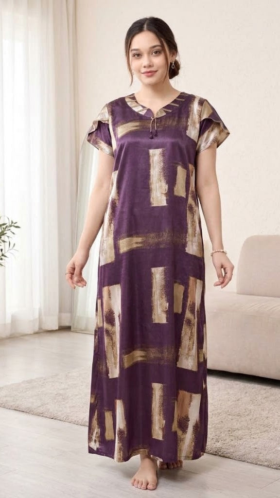 Abstract Elegance Teal Satin Long Nightgown Main image