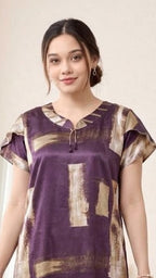 Abstract Elegance Teal Satin Long Nightgown