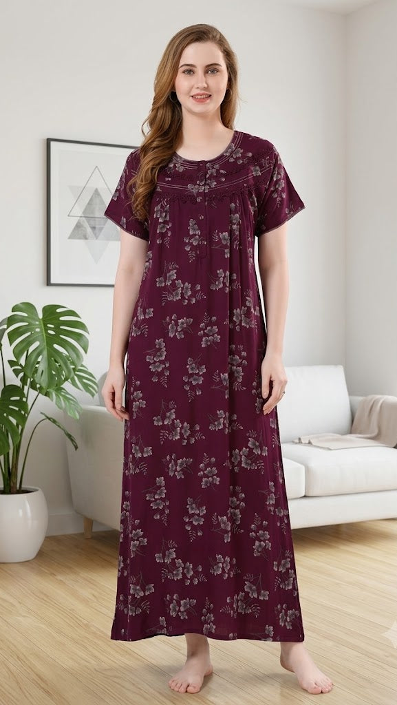Alpine Plit Embroidered A-Line Floral Nightgown / Maxi Dress