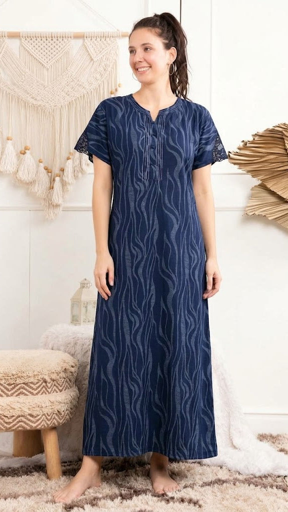 Midnight Abstract Cotton A-Line Nightgown