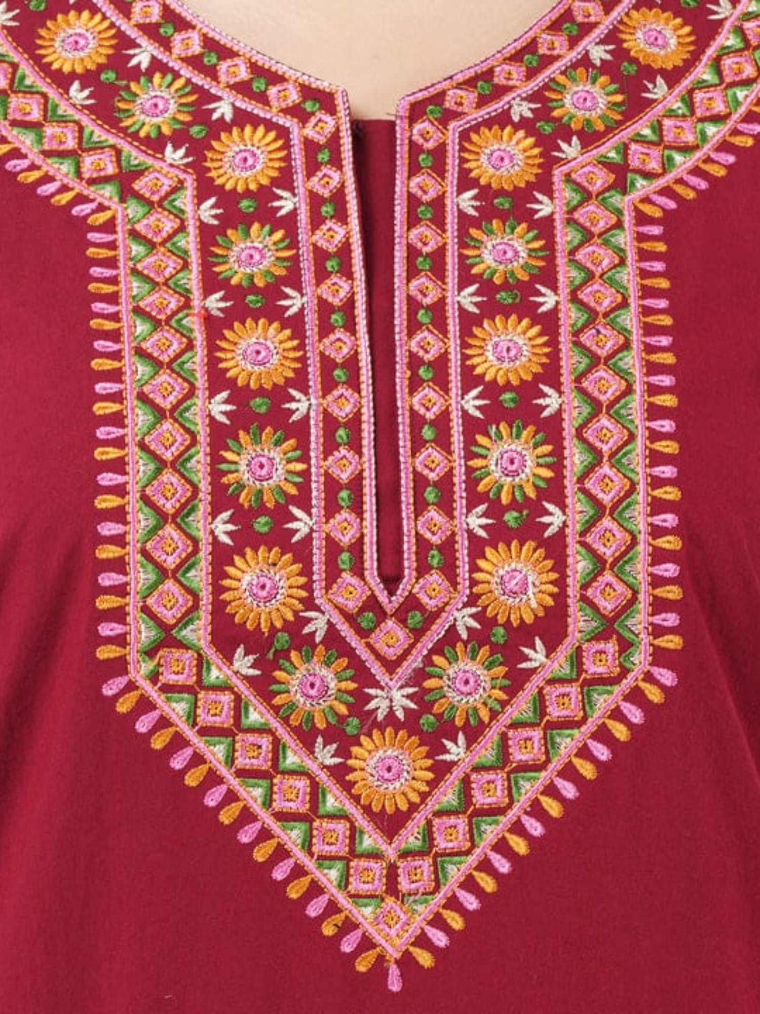 V-shaped Embroidery Night Gown