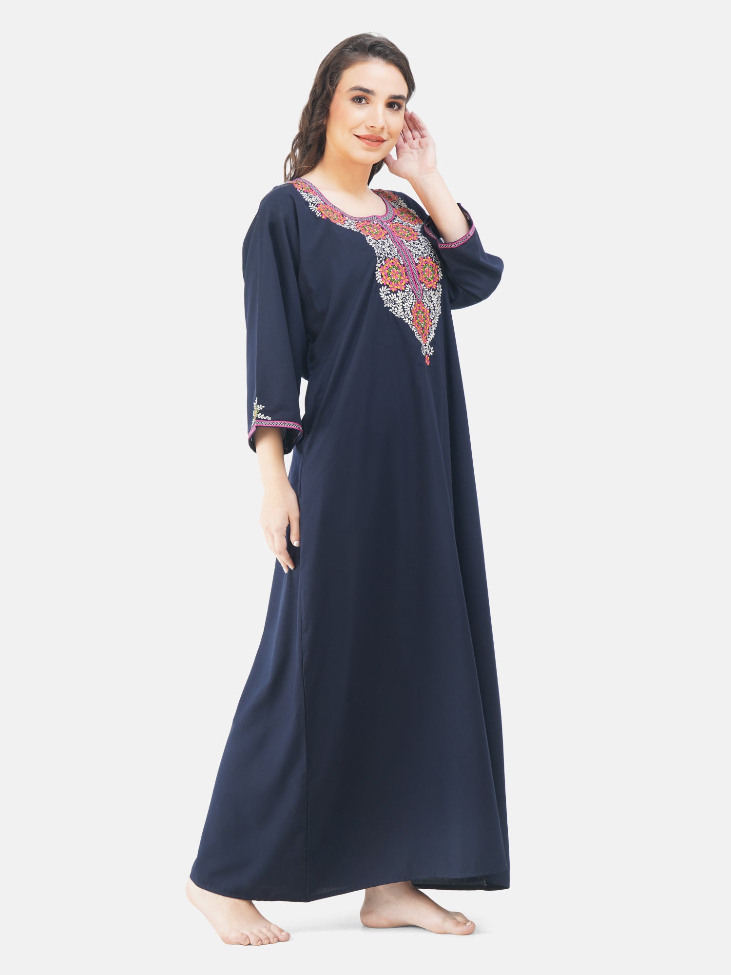 Nine Flowers Embroidery Night Gown