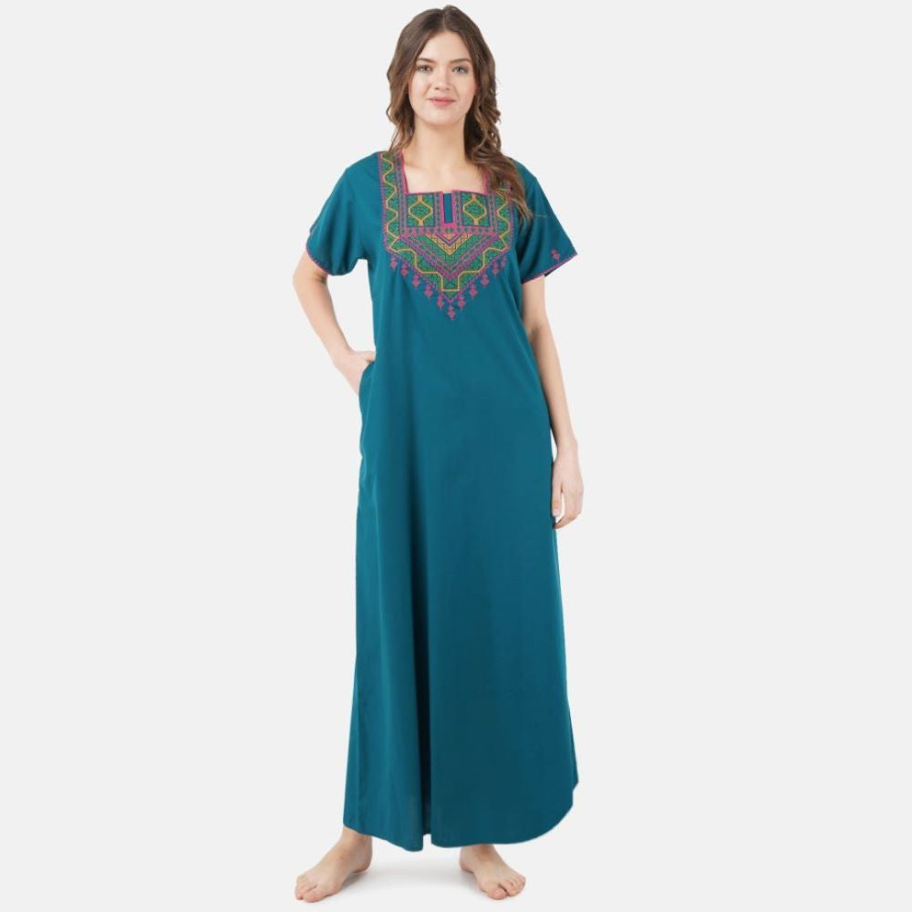 Resham Embroidery Night Gown