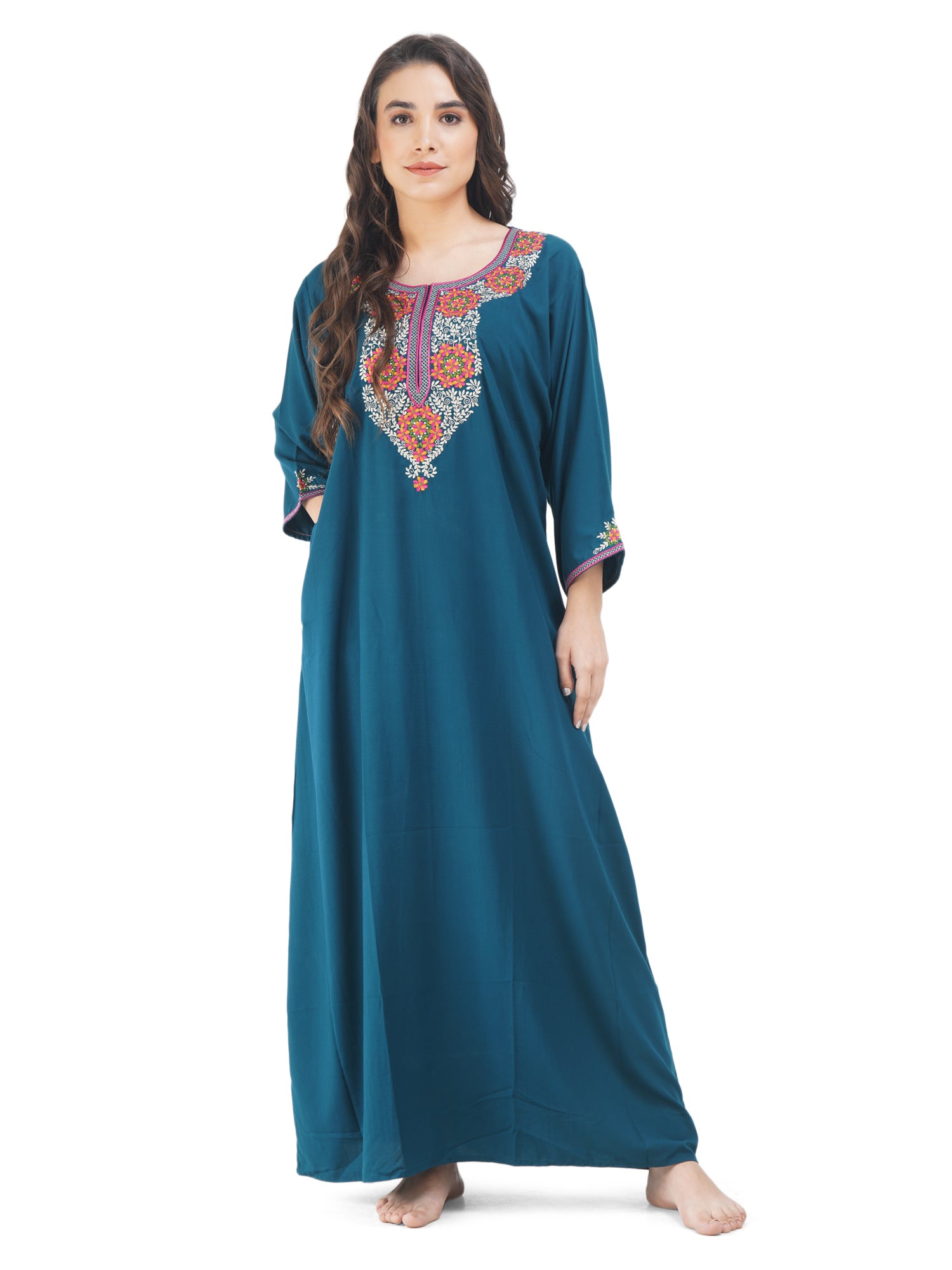 Nine Flowers Embroidery Night Gown