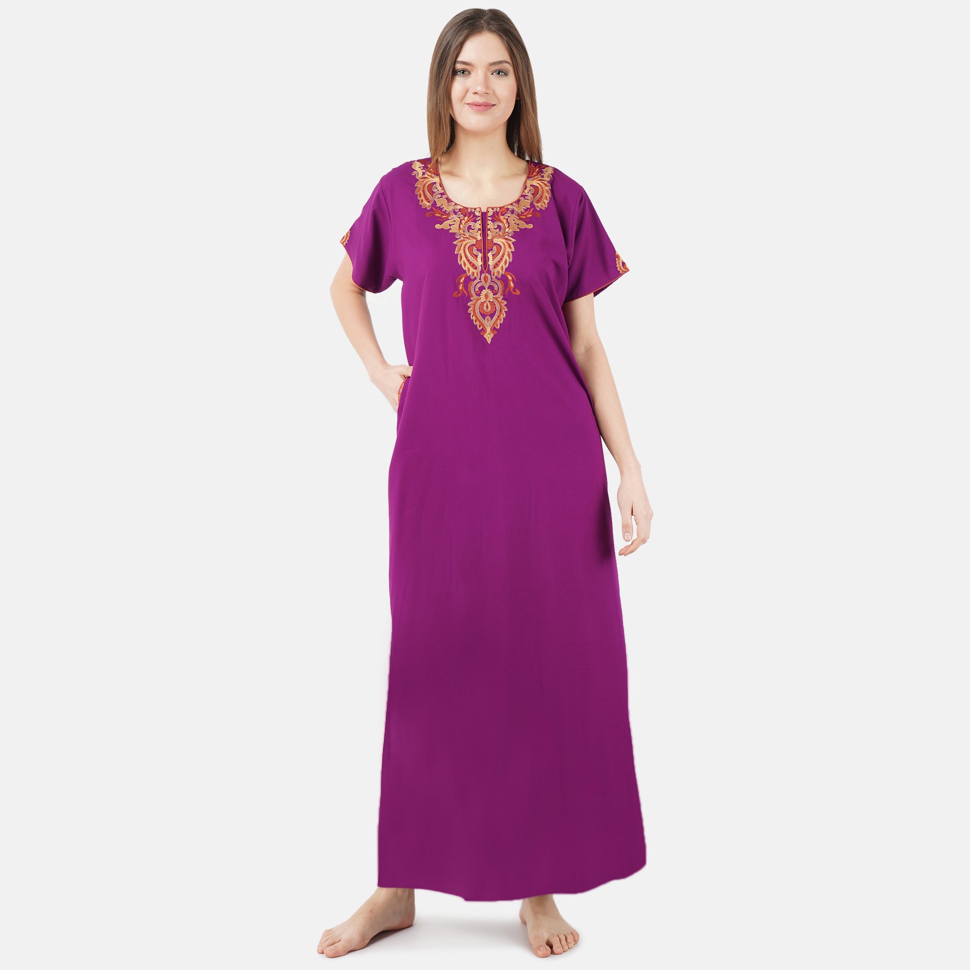 Cream Embroidery Night Gown