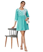 KOI SLEEPWEAR Beautiful Short Embroidered Dress SKYBLUE