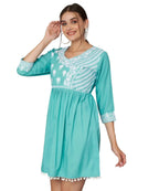 KOI SLEEPWEAR Beautiful Short Embroidered Dress SKYBLUE