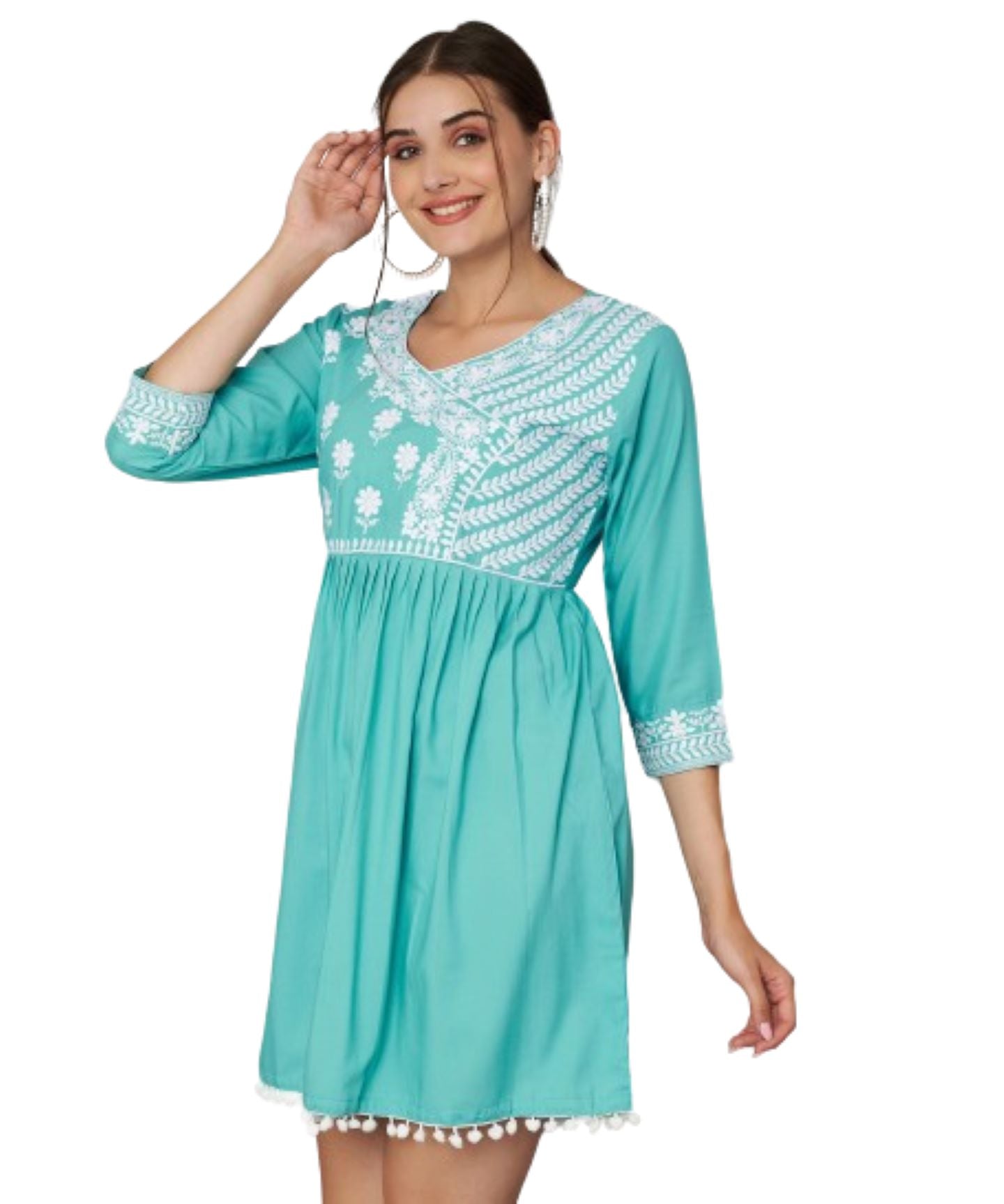 KOI SLEEPWEAR Beautiful Short Embroidered Dress SKYBLUE
