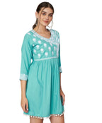 KOI SLEEPWEAR Beautiful Short Embroidered Dress SKYBLUE
