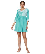 KOI SLEEPWEAR Beautiful Short Embroidered Dress SKYBLUE
