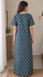 Multifloral Embroidery Night Gown |  Floral Embroidered Cotton Nighty