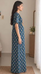 Multifloral Embroidery Night Gown |  Floral Embroidered Cotton Nighty