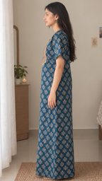 Multifloral Embroidery Night Gown |  Floral Embroidered Cotton Nighty