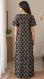 Multifloral Embroidery Night Gown |  Floral Embroidered Cotton Nighty