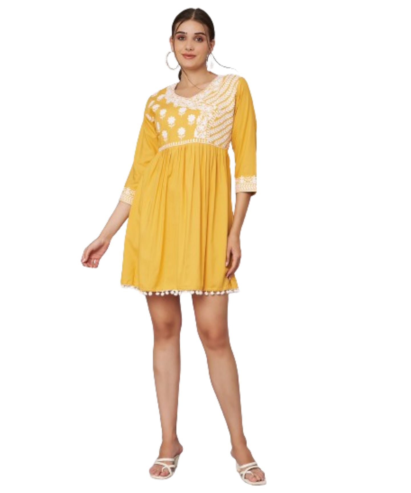 KOI SLEEPWEAR Beautiful Short Embroidered Dress YELLOW