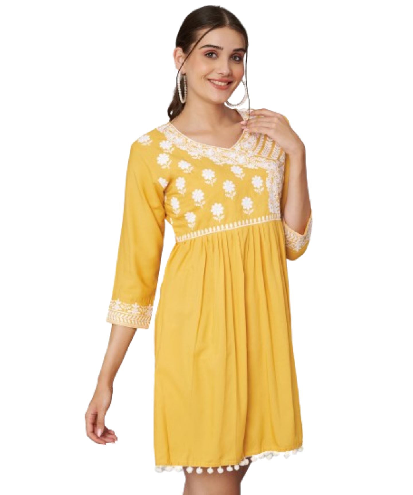 KOI SLEEPWEAR Beautiful Short Embroidered Dress YELLOW
