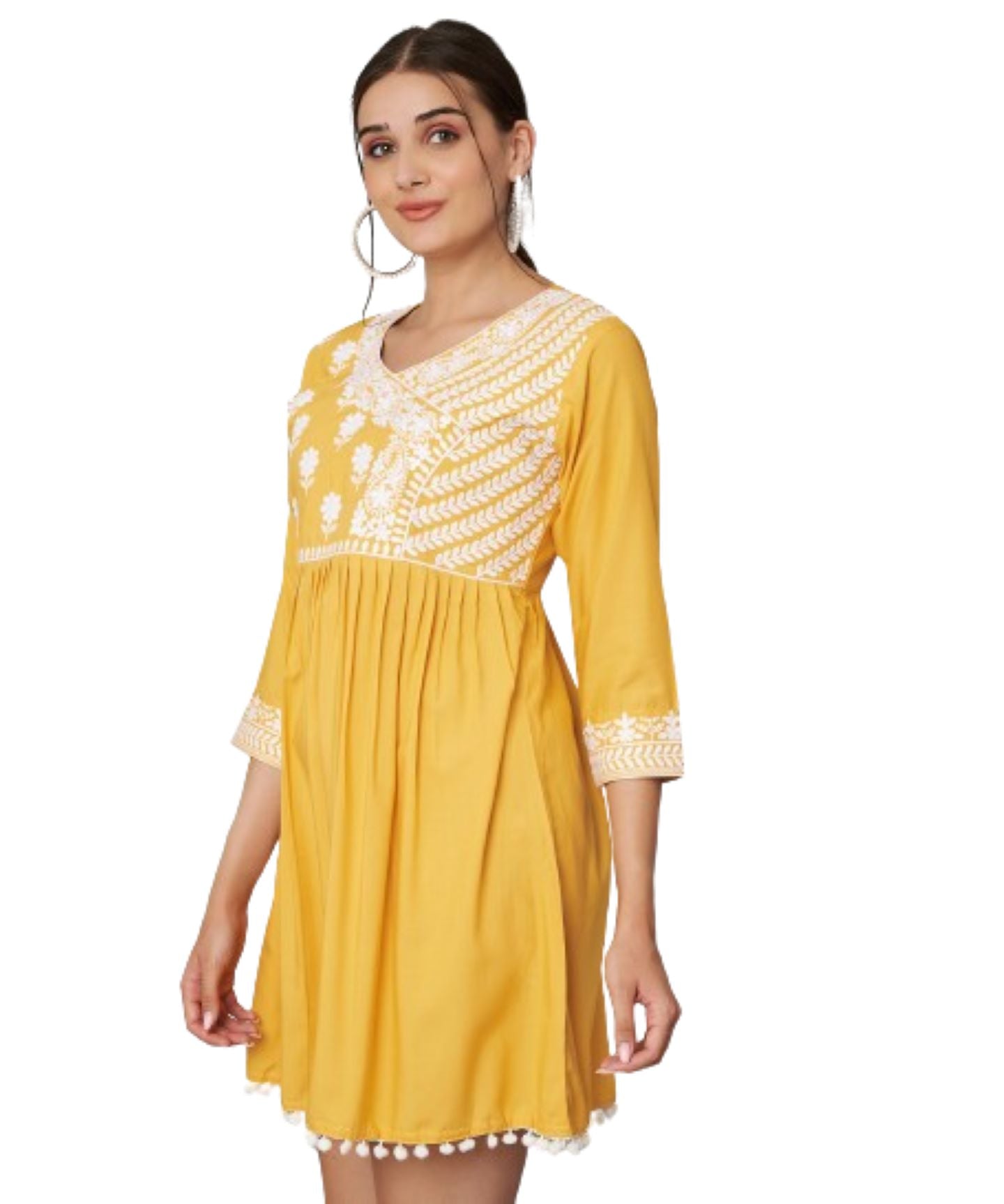 KOI SLEEPWEAR Beautiful Short Embroidered Dress YELLOW