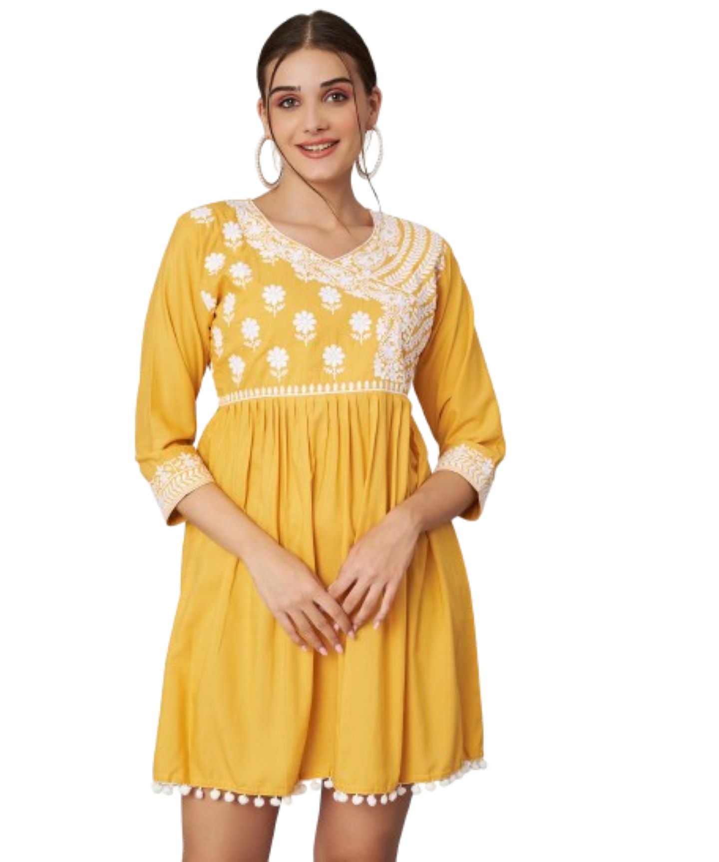 KOI SLEEPWEAR Beautiful Short Embroidered Dress YELLOW