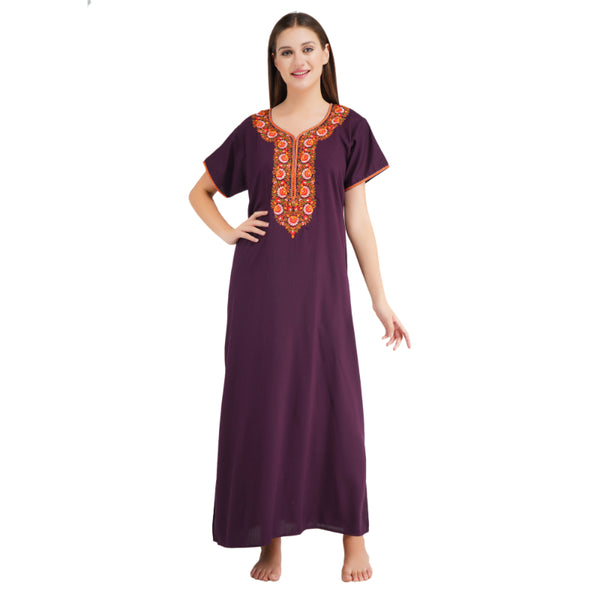 Multi Color Embroidery nighty with Pockets