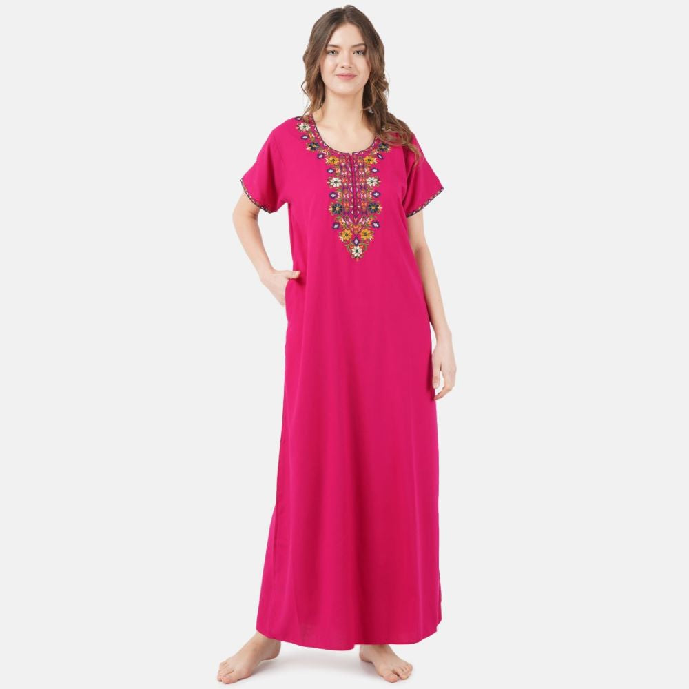 Multifloral Embroidery Night Gown