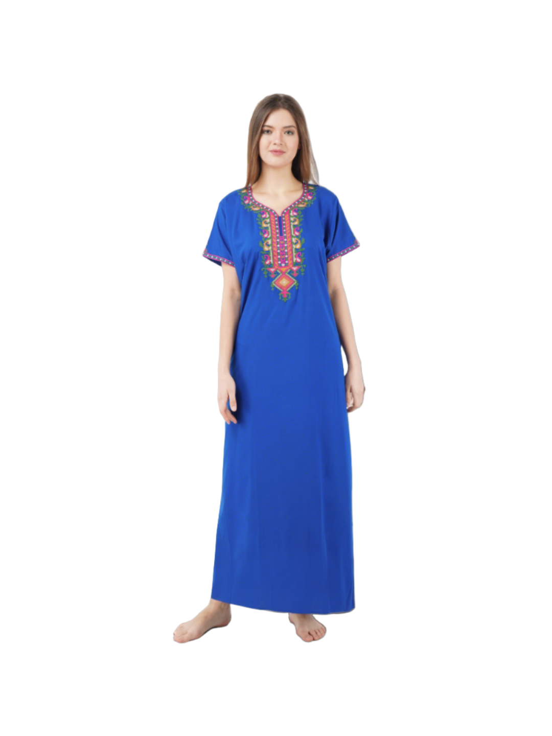 Buy VALENCIA SLEEPWEAR lissybissy Cotton Resham Embroidery Nighty Night  Gown Maxi for Women A line (Navy Blue) at