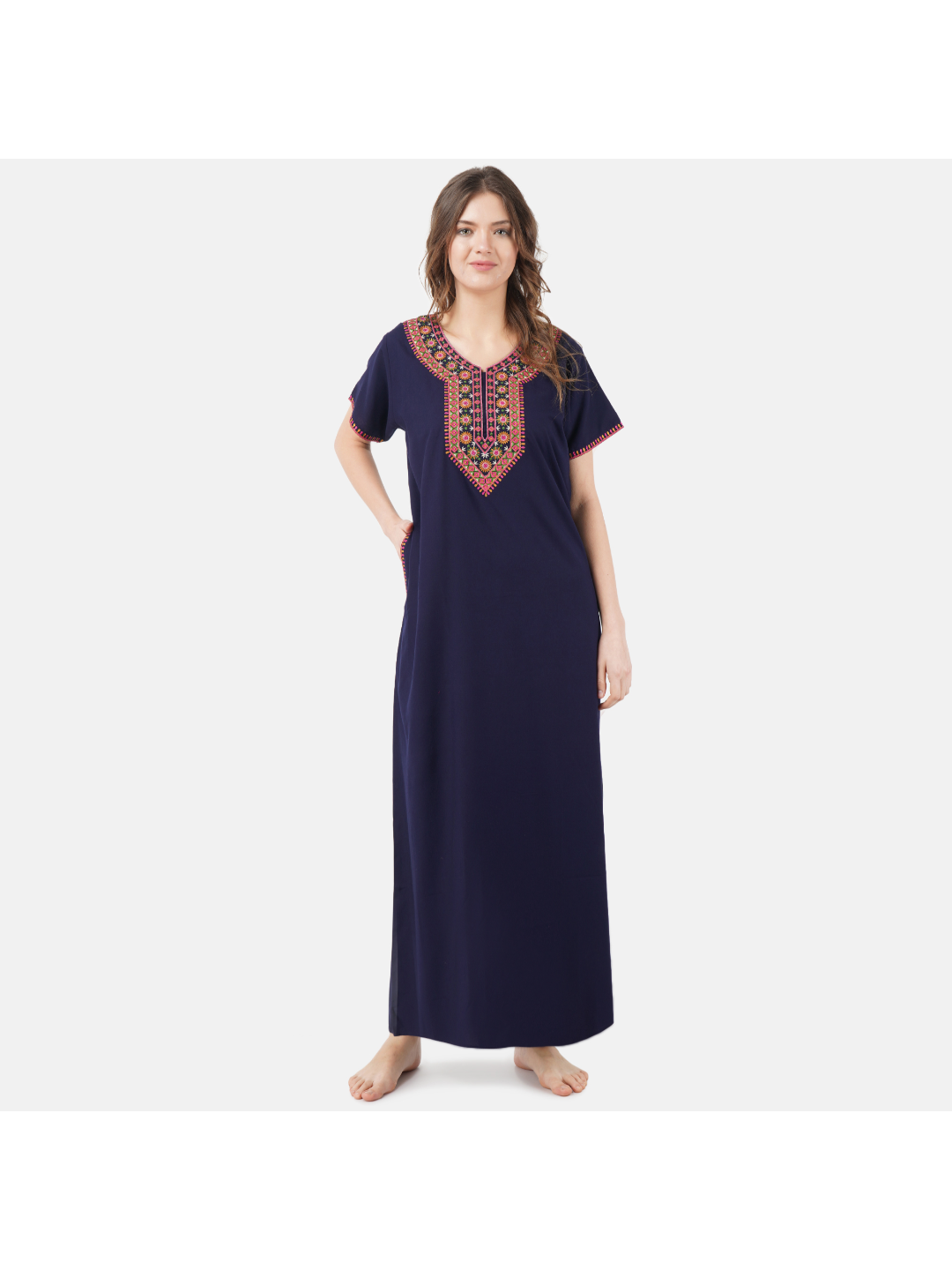 Navy Blue Embroidery XXL Soft Nighty. Soft Breathable Fabric