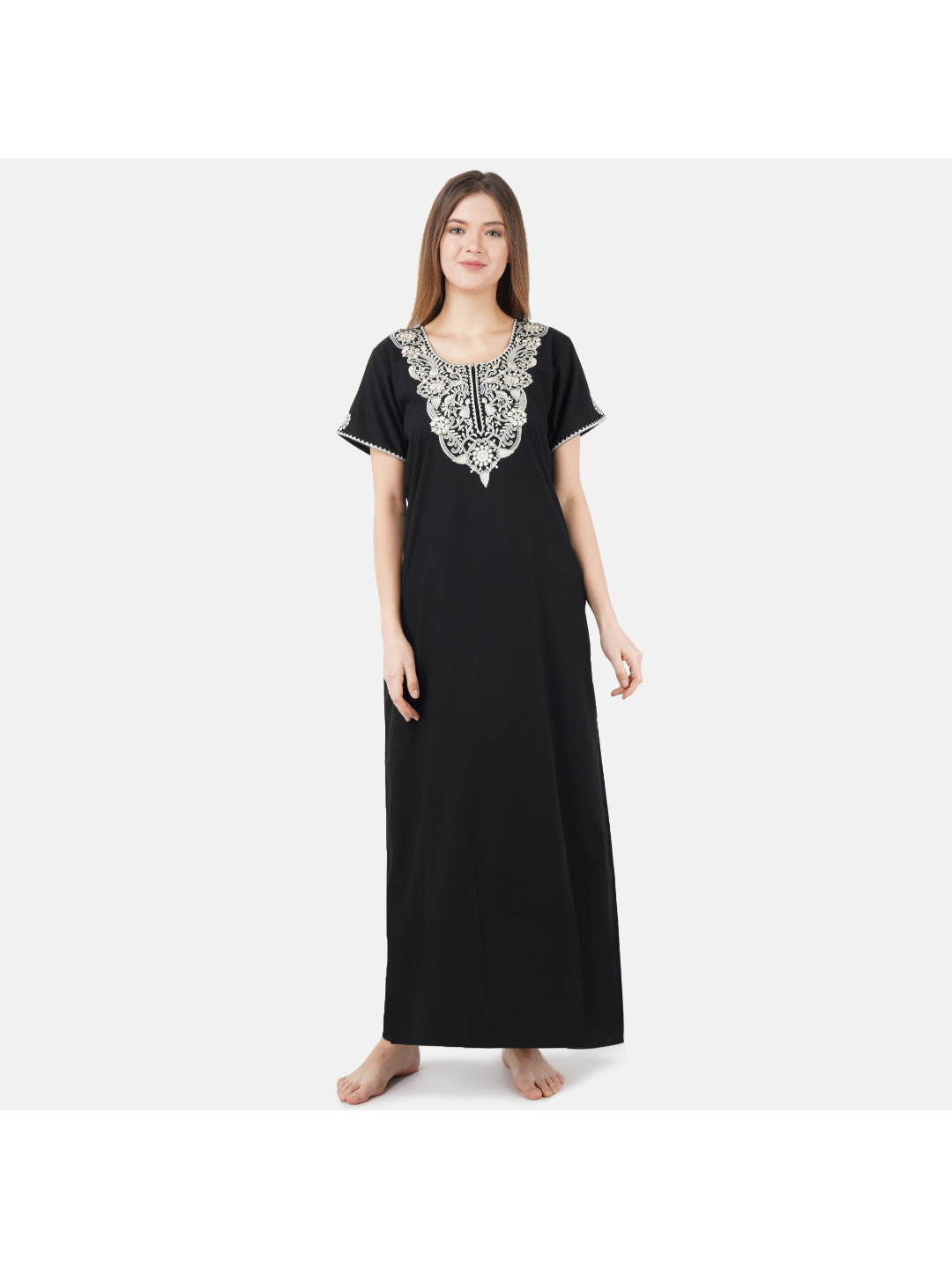 White Floral Embroidered Nightgown
