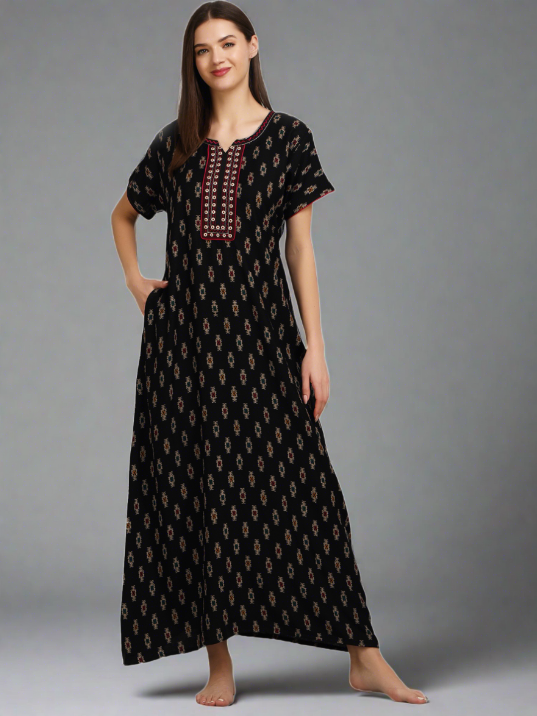 Alpine Floral Embroidery Nightgown