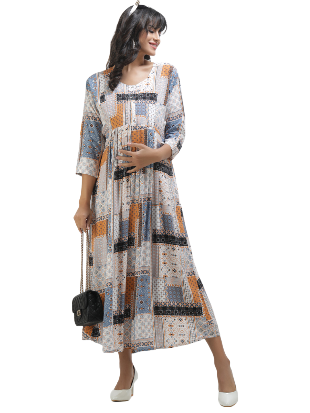 Maternity Dress with Square print