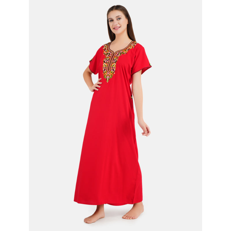 Colourful Embroidery nighty with Pockets