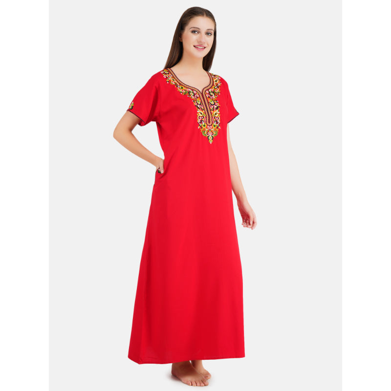 Colourful Embroidery nighty with Pockets