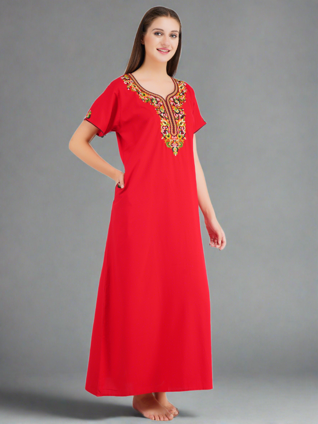 Paan shaped Embroidery Nightgown