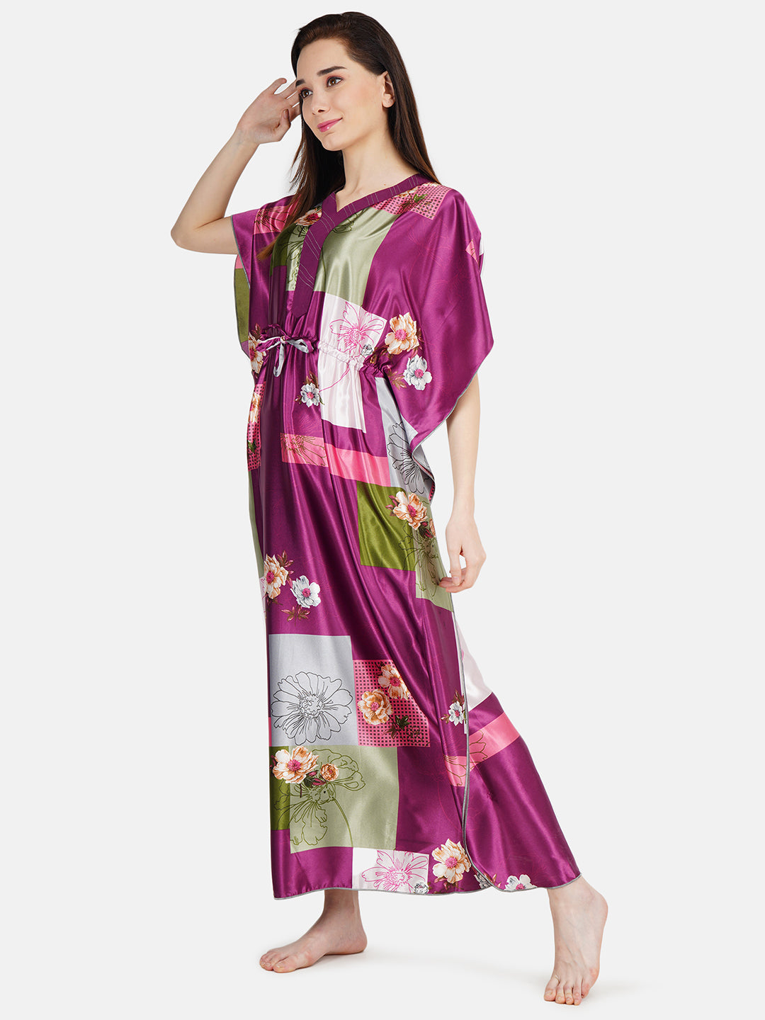 Satin Kaftan with Square Block Print