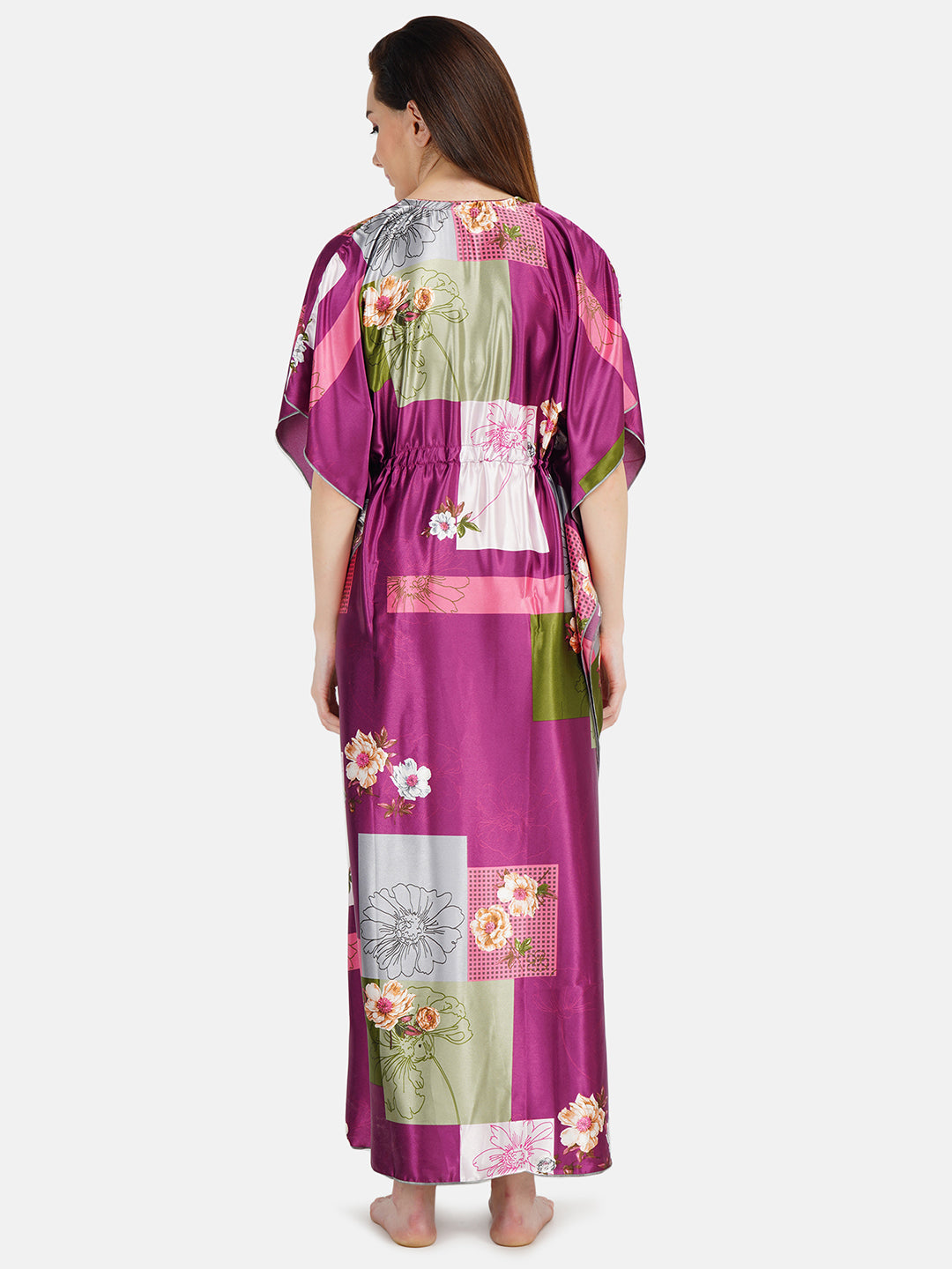 Satin Kaftan with Square Block Print