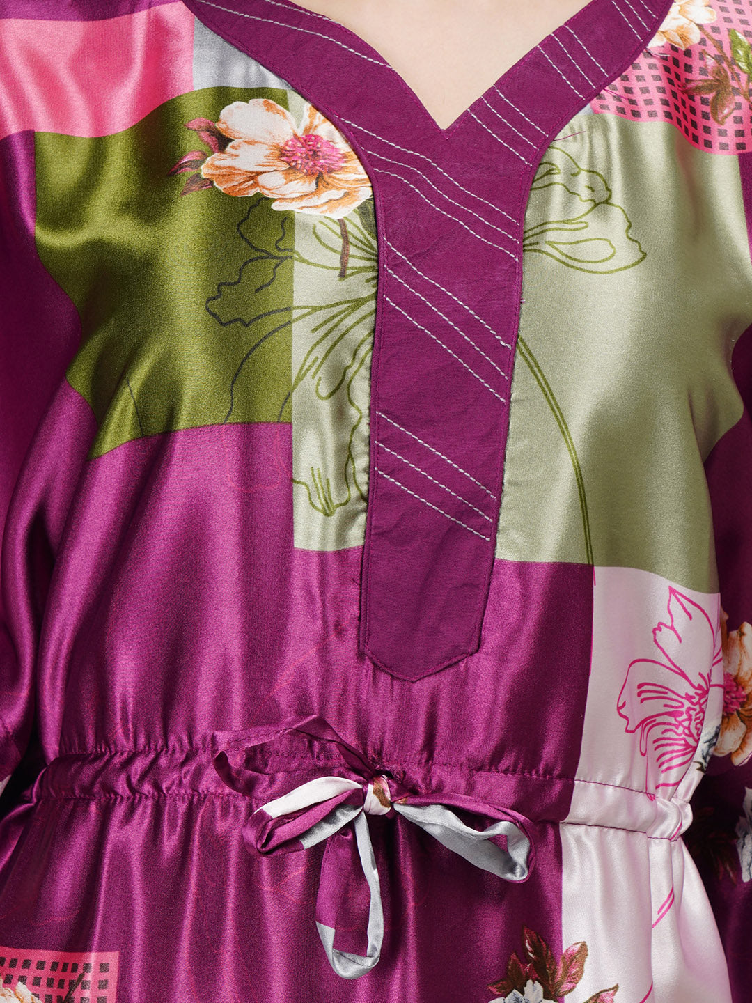 Satin Kaftan with Square Block Print