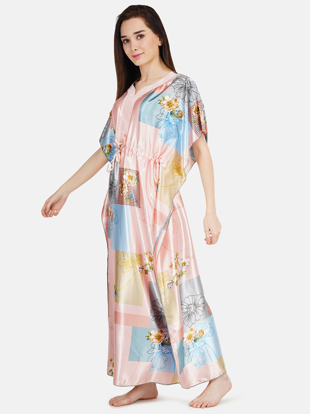 Satin Kaftan with Square Block Print