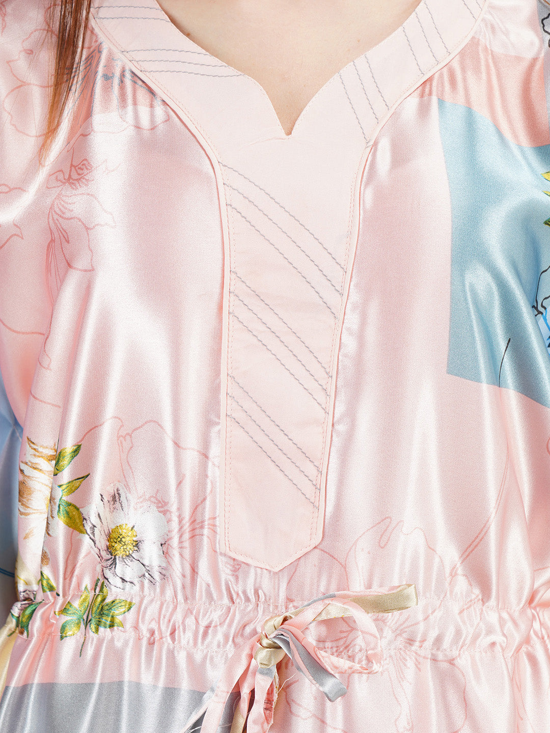 Satin Kaftan with Square Block Print