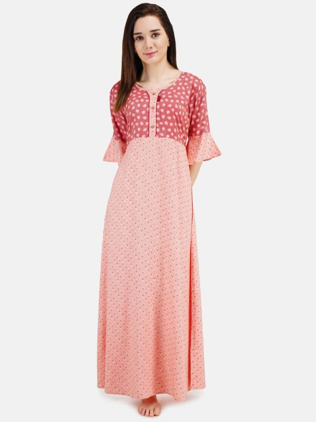 Polka Dotted Nighty with Bell Sleeves