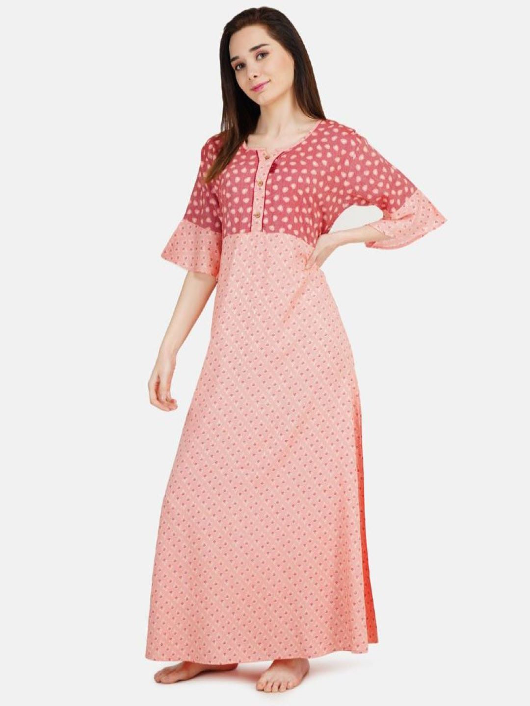 Polka Dotted Nighty with Bell Sleeves