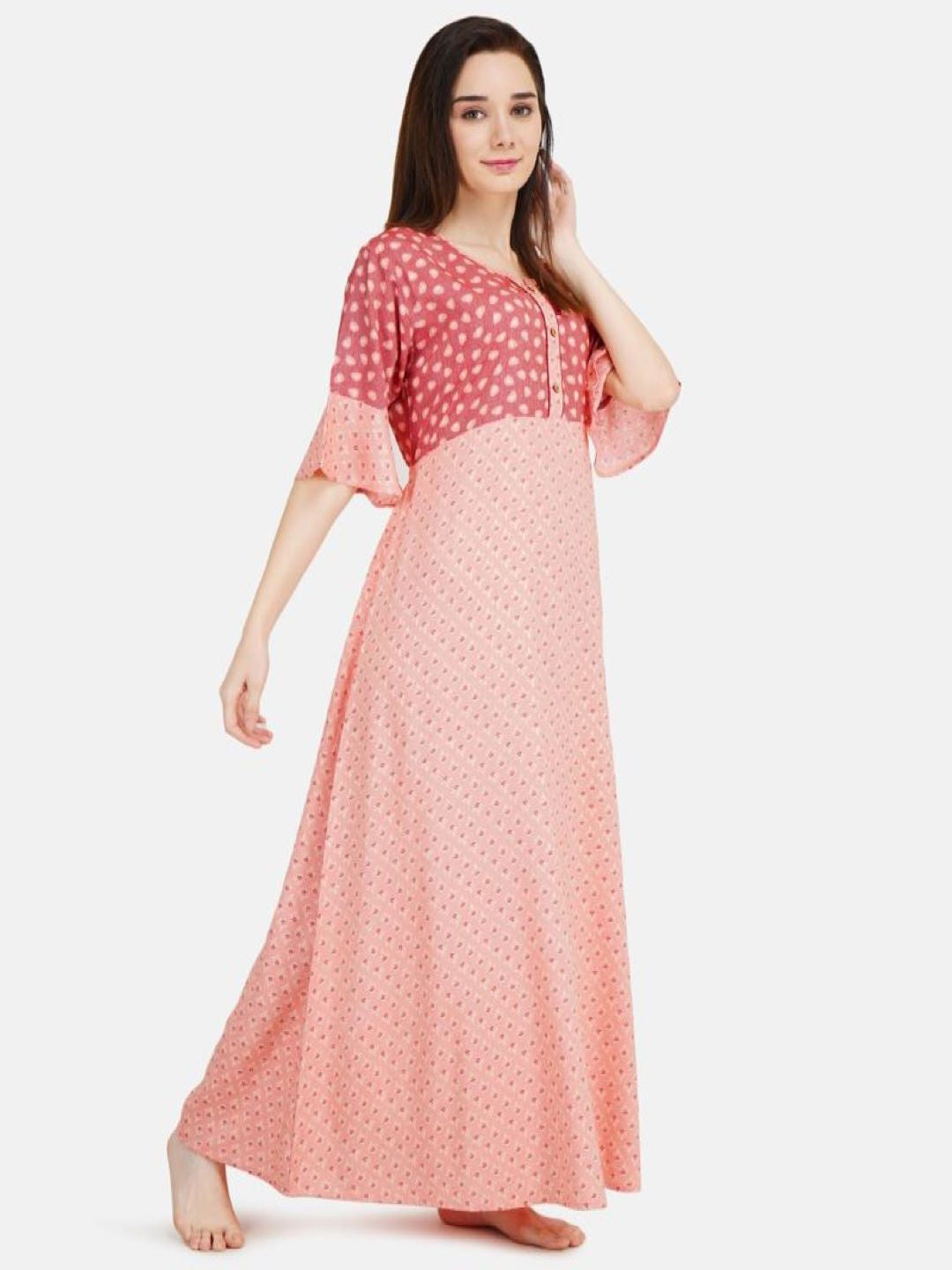 Polka Dotted Nighty with Bell Sleeves