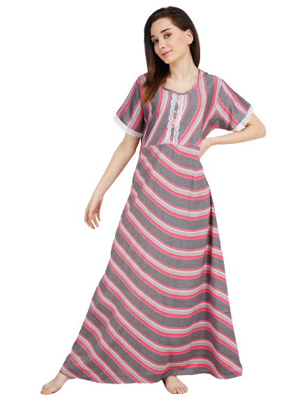 Stripped Nighty  with White Lace Main image