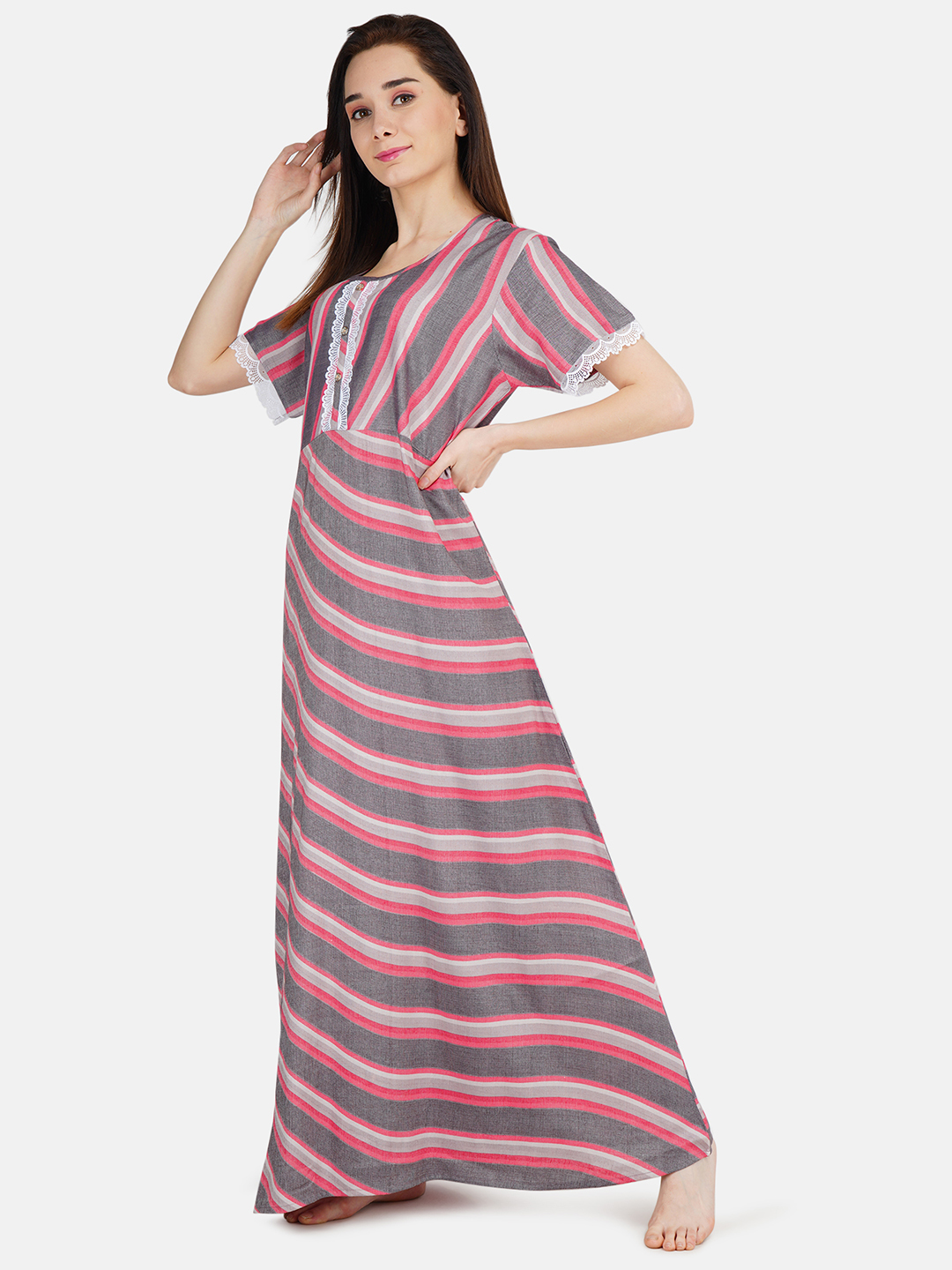 Stripped Nighty  with White Lace Secondary image
