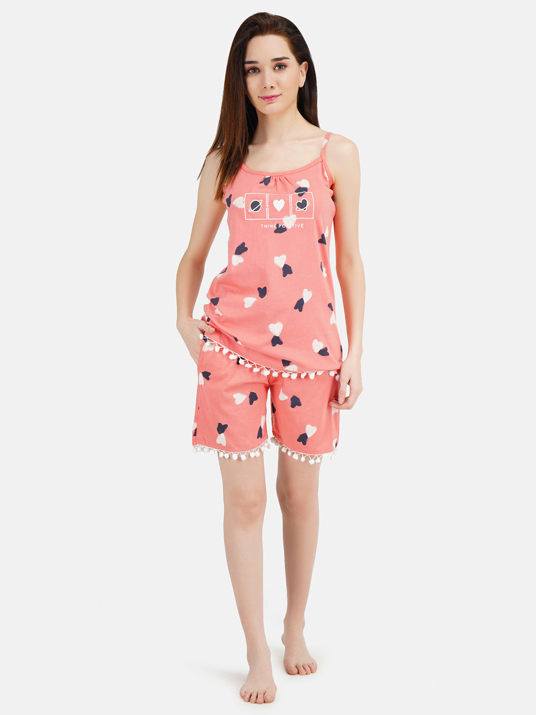 Spaghetti Short Nightsuit with Ball Lace