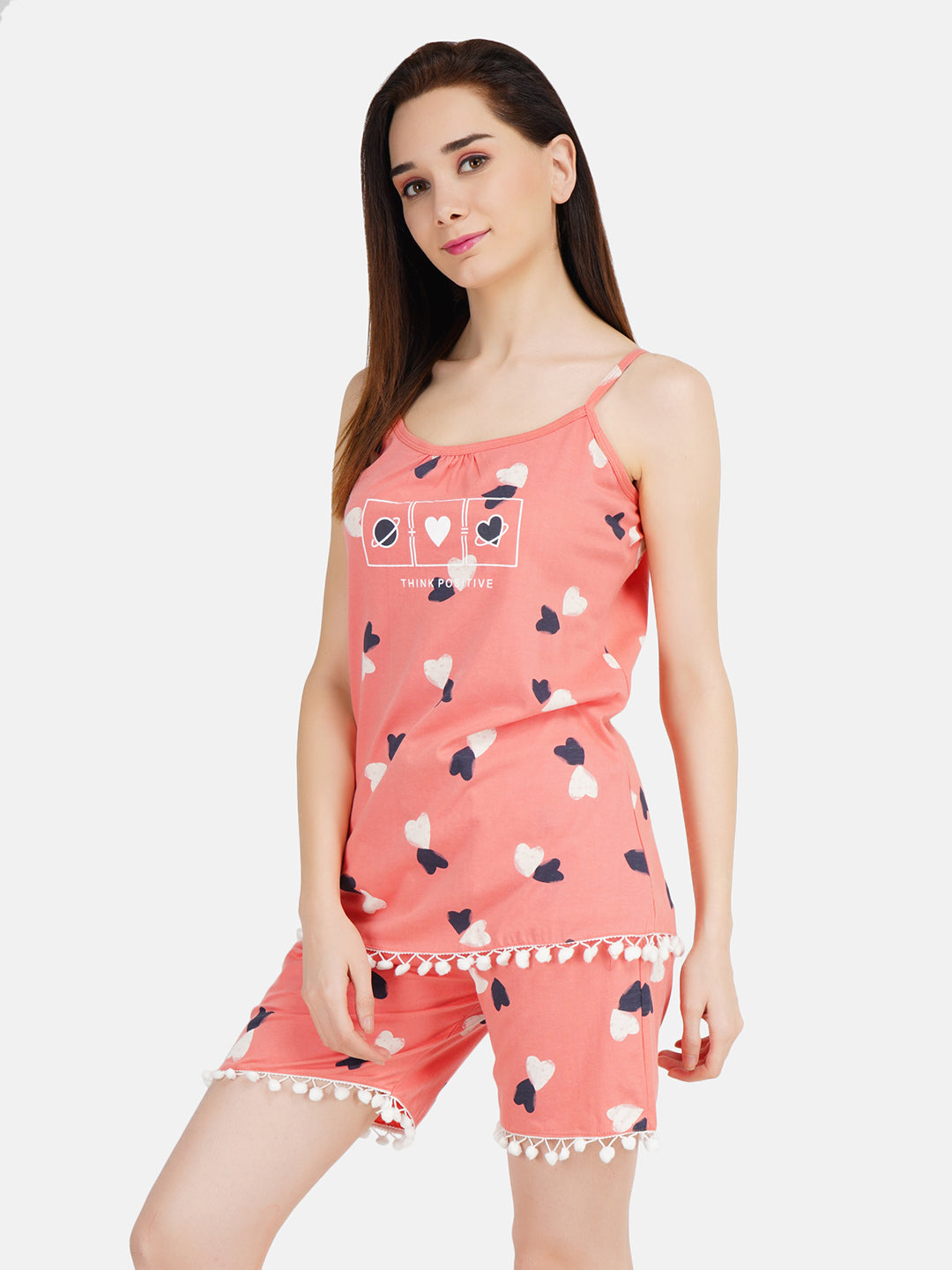 Spaghetti Short Nightsuit with Ball Lace
