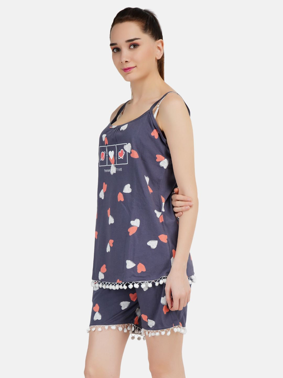 Spaghetti Short Nightsuit with Ball Lace Secondary image