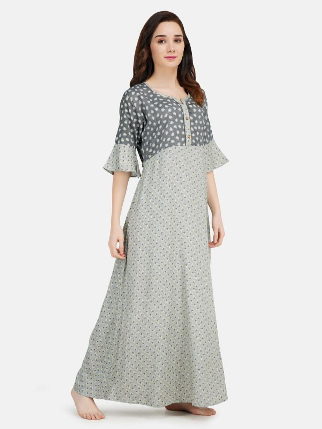 Polka Dotted Nighty with Bell Sleeves