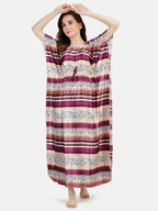 Satin Kaftan Nightgown with Multi Color Print