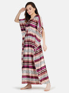 Satin Kaftan Nightgown with Multi Color Print