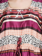 Satin Kaftan Nightgown with Multi Color Print