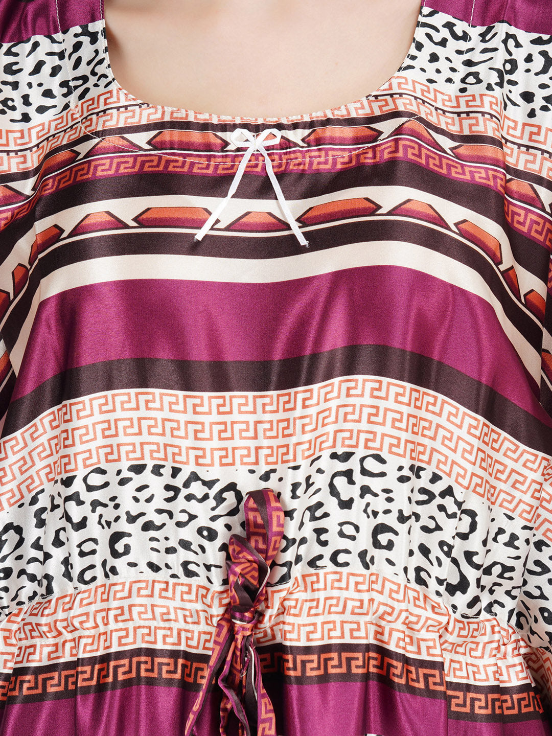 Satin Kaftan Nightgown with Multi Color Print